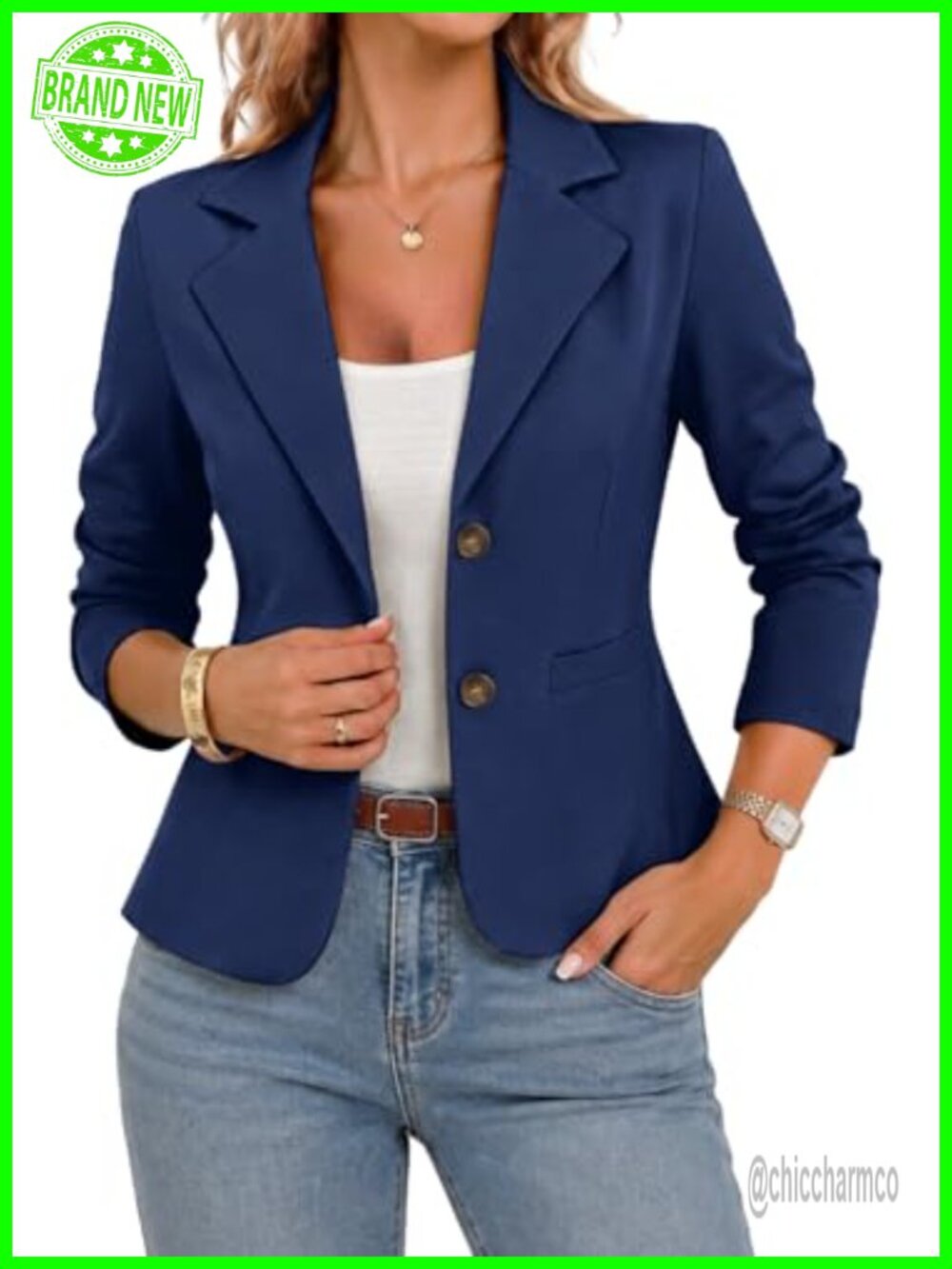 Stretch Knit Blazer Womens Business Casual Notch Lapel Button Front
